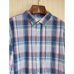 Old Navy Shirt Mens XXL Tall Blue Plaid Everyday Slim Fit Built In Flex Casual